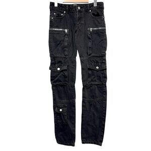 Y2K ZARA | Black Cargo Utility Zip Pocket Pants | Streetwear Moto Grunge | 0